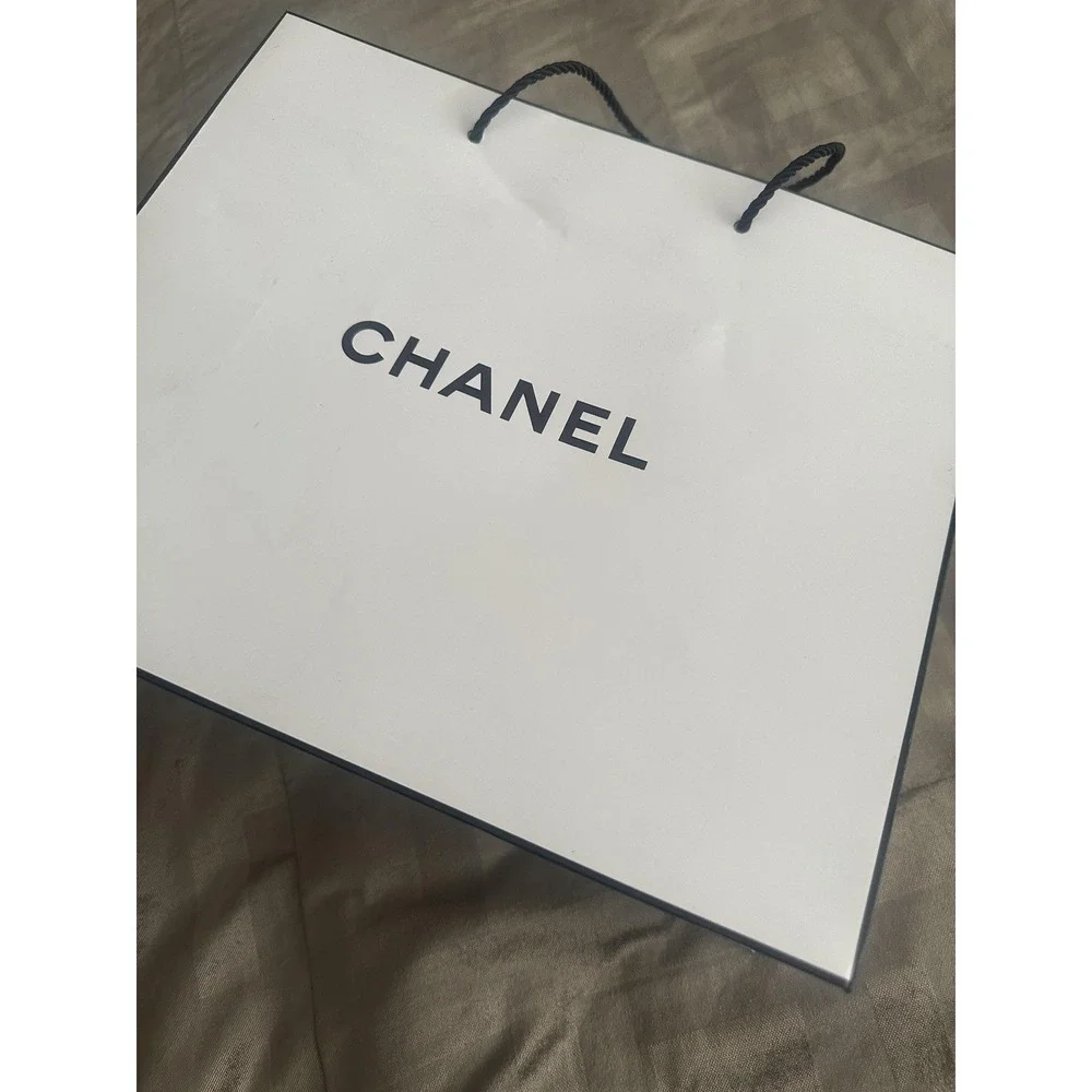 Chanel Boutique Store Shopping Gift Bag White Black Paper Rope Handles‎ Medium